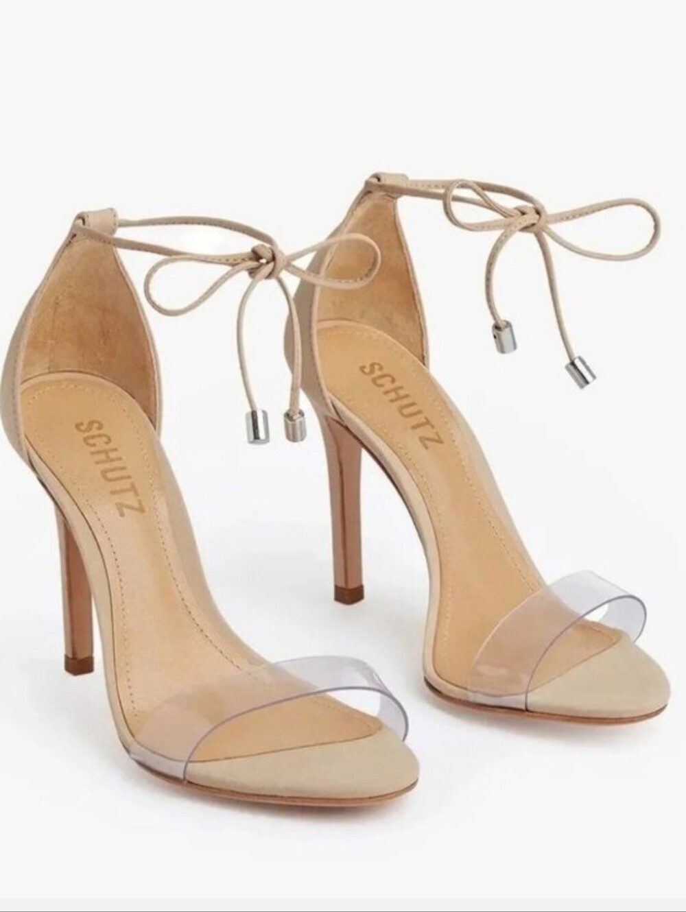 Schutz Josseanna Sandals Stiletto High Heels Tie Ankle Strap Nude Suede Size 10